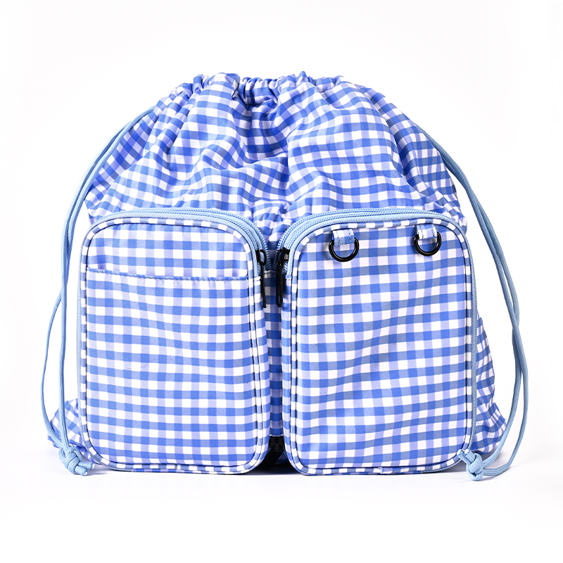 Blue White Checkered Foldable Shoulder Crossbody Bag for Women, Portable Lightweight Multi-Functional Travel Tote, Japanese Gingham Storage Handbag - Image 3