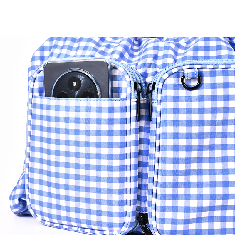 Blue White Checkered Foldable Shoulder Crossbody Bag for Women, Portable Lightweight Multi-Functional Travel Tote, Japanese Gingham Storage Handbag - Image 4