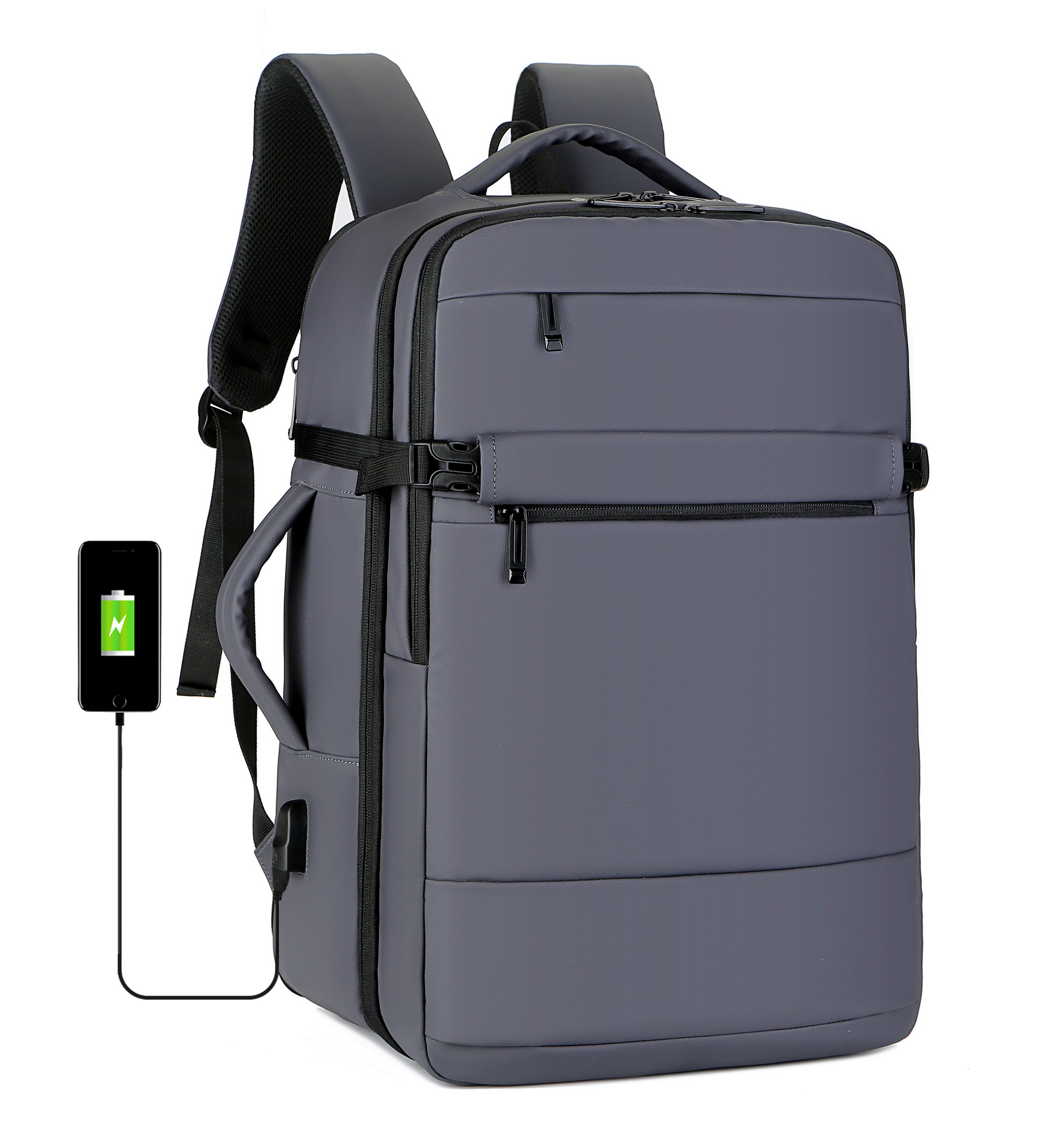 Men's Expandable Travel Backpack with Shoe Compartment, Water-Resistant Large Capacity Business Laptop Bag, Multi-Compartment 180&deg; Open Design with USB Charging Port - Image 3