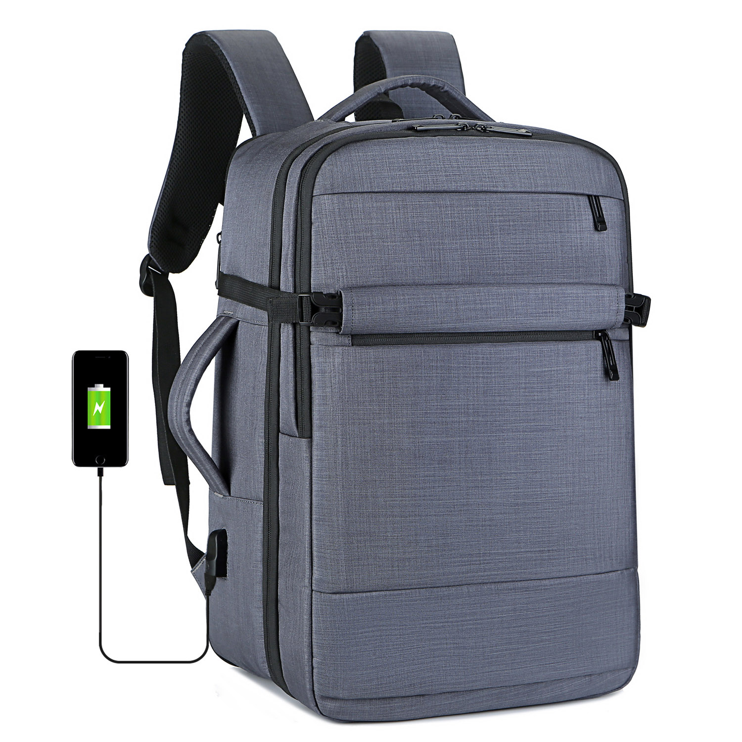 Men's Expandable Travel Backpack with Shoe Compartment, Water-Resistant Large Capacity Business Laptop Bag, Multi-Compartment 180&deg; Open Design with USB Charging Port - Image 7